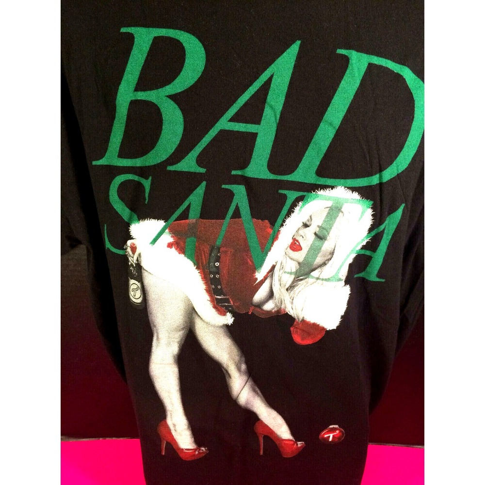 TWO IN THE SHIRT Men's Size XL Black Sweater Christmas Santa Sexy Pinup Model - Picture 1 of 4